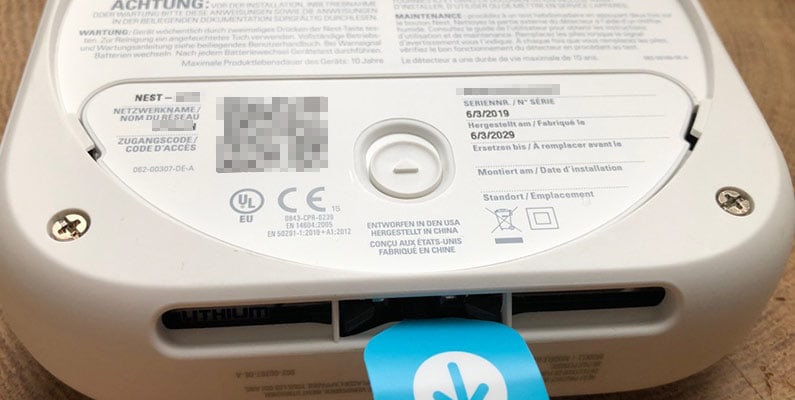 QR-Code auf der Unterseite des Gerätes Nest Protect 2. Generation - Kohlenmonoxidmelder Test