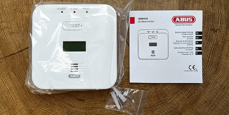 Verpackungsinhalt des ABUS COWM510 - Kohlenmonoxidmelder Test